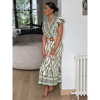 Robe longue à motifs Nehuda - Ecru/Vert