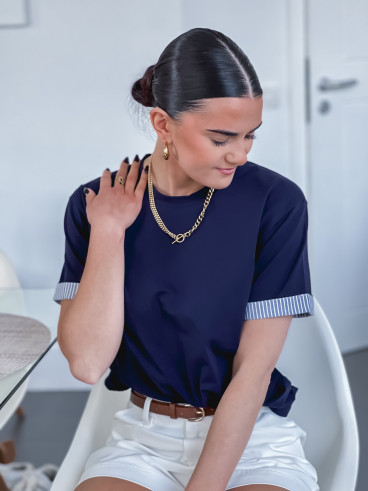 T-shirt Enya - Blanc/Bleu marine