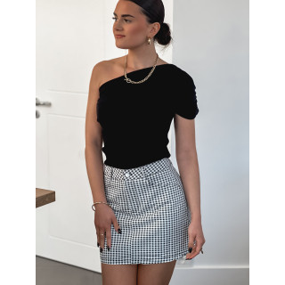 Jupe short à carreaux Lalya - Noir/Blanc