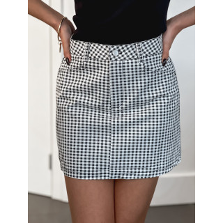 Jupe short à carreaux Lalya - Noir/Blanc