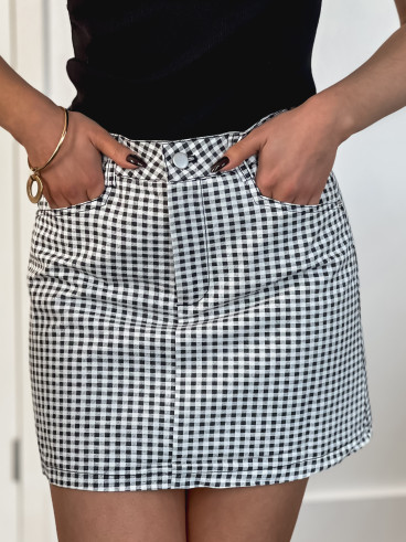 Jupe short à carreaux Lalya - Noir/Blanc