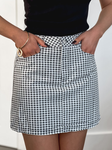 Jupe short à carreaux Lalya - Noir/Blanc