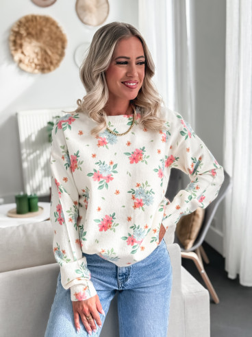 Pull à fleurs Angélique - Crème