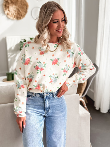 Pull à fleurs Angélique - Crème