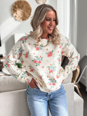 Pull à fleurs Angélique - Crème