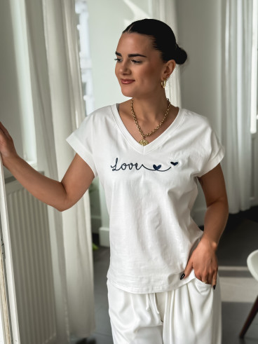 T-shirt "Lover" - Blanc/Bleu