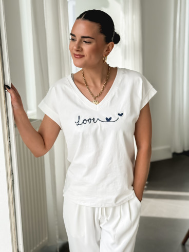 T-shirt "Lover" - Blanc/Bleu