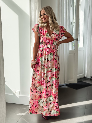 Robe longue à fleurs Rosanna - Rose