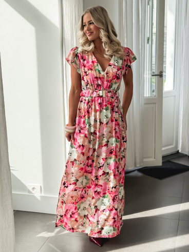 Robe longue à fleurs Rosanna - Rose