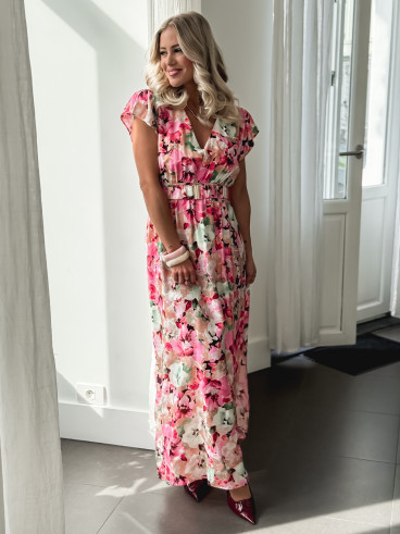 Robe longue à fleurs Rosanna - Rose