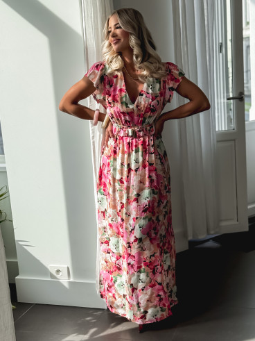 Robe longue à fleurs Rosanna - Rose