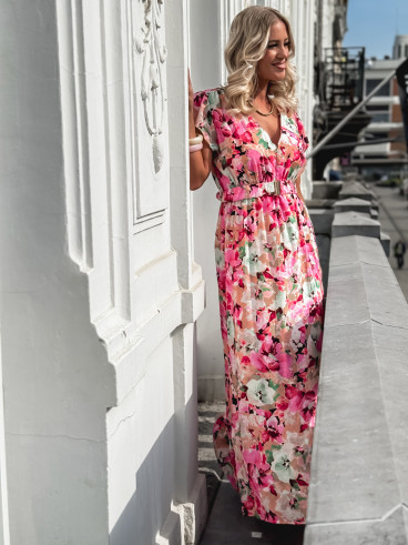 Robe longue à fleurs Rosanna - Rose