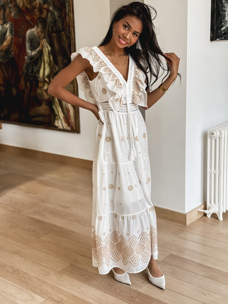 Bohème Chic Robe Longue Robe BohÃ¨me Beige Vetement Sac Ã Main