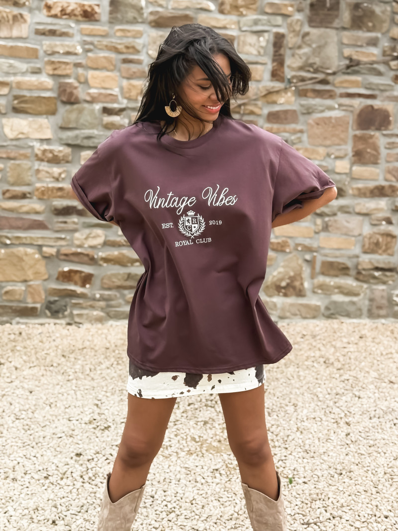 T-shirt "Vintage Vibes" - Chocolat