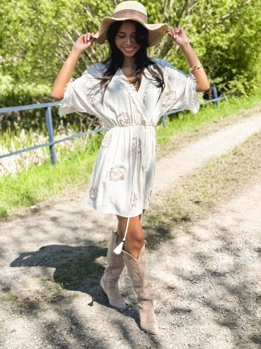 Robe courte en lin Malibu - Beige