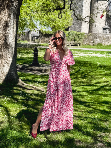 Robe longue à fleurs Mariette - Rose