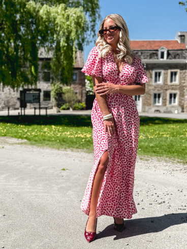 Robe longue à fleurs Mariette - Rose