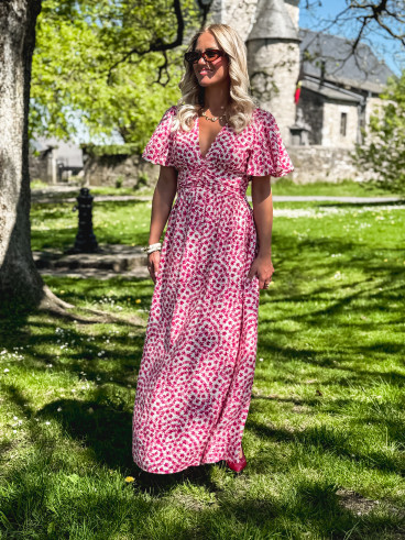 Robe longue à fleurs Mariette - Rose