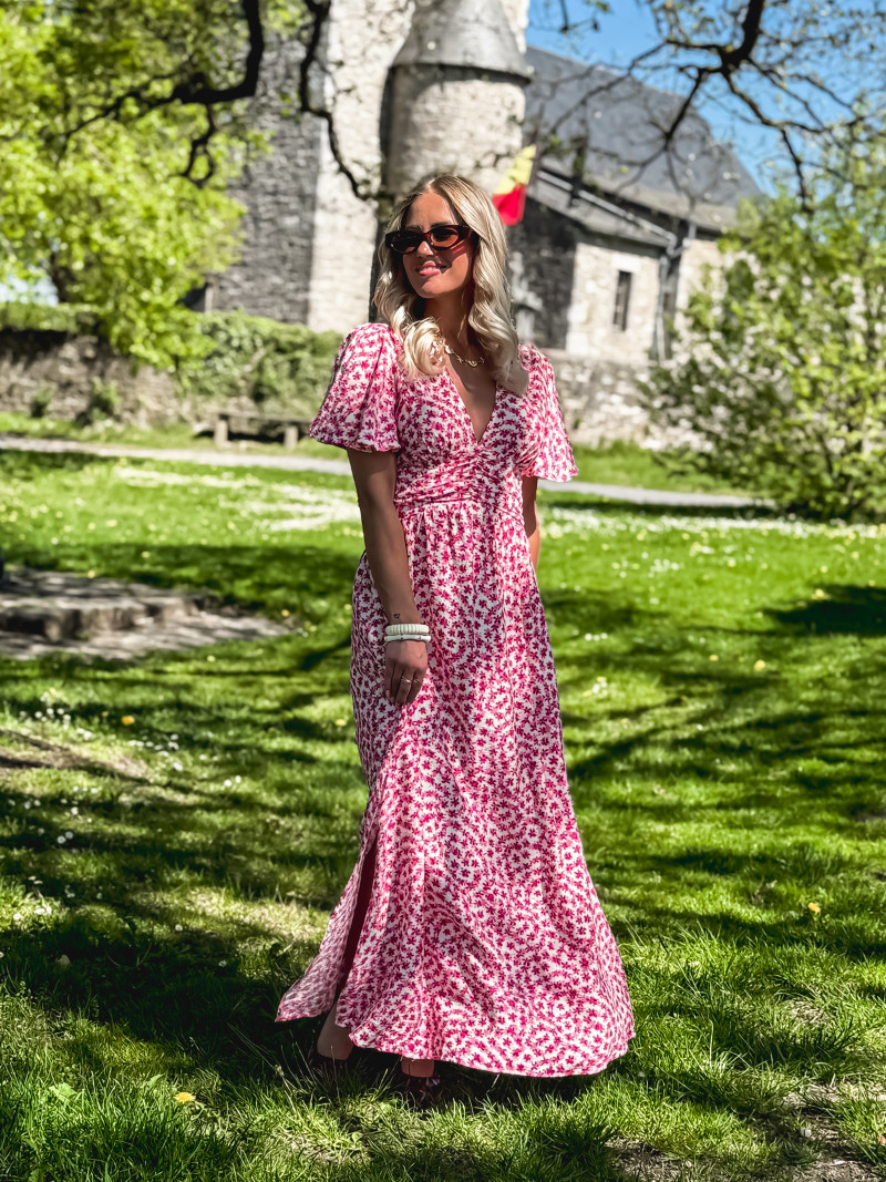 Robe longue à fleurs Mariette - Rose