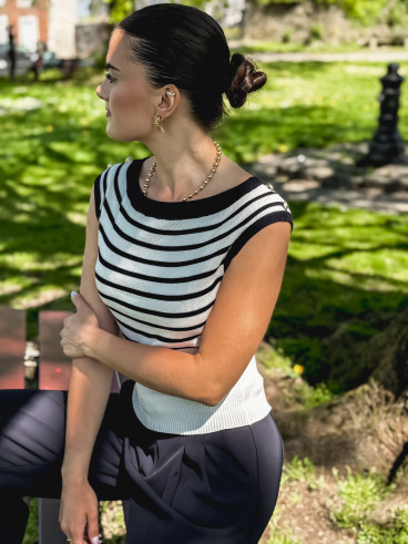 Pull sans manches Nori - Blanc/Bleu marine