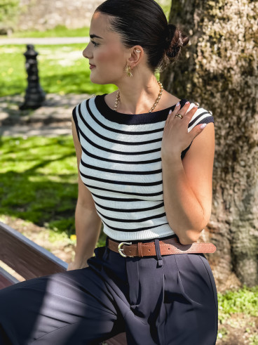 Pull sans manches Nori - Blanc/Bleu marine