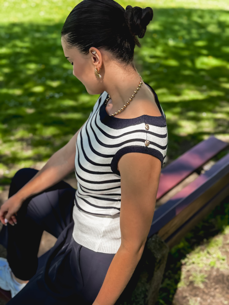 Pull sans manches Nori - Blanc/Bleu marine