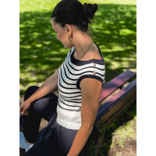 Pull sans manches Nori - Blanc/Bleu marine