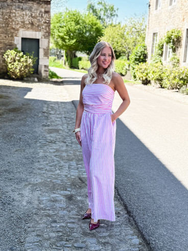 Combinaison pantalon lignée Stacie - Blanc/Rose