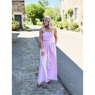 Combinaison pantalon lignée Stacie - Blanc/Rose