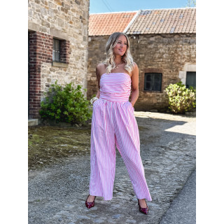 Combinaison pantalon lignée Stacie - Blanc/Rose