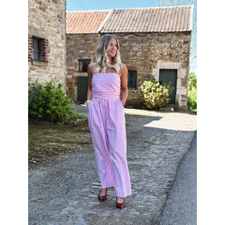 Combinaison pantalon lignée Stacie - Blanc/Rose