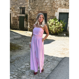 Combinaison pantalon lignée Stacie - Blanc/Rose