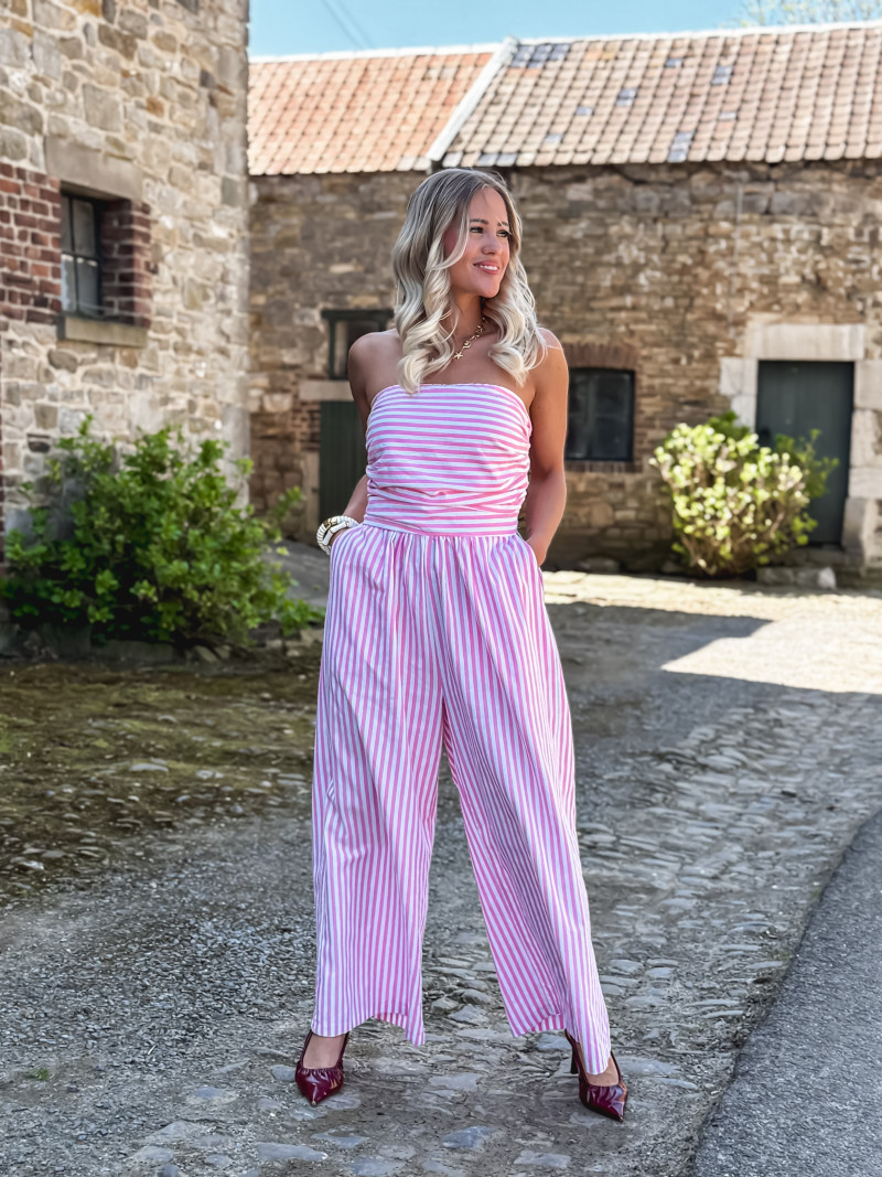 Combinaison pantalon lignée Stacie - Blanc/Rose