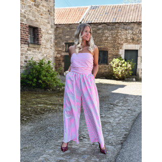 Combinaison pantalon lignée Stacie - Blanc/Rose