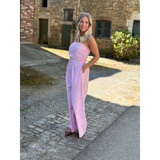Combinaison pantalon lignée Stacie - Blanc/Rose