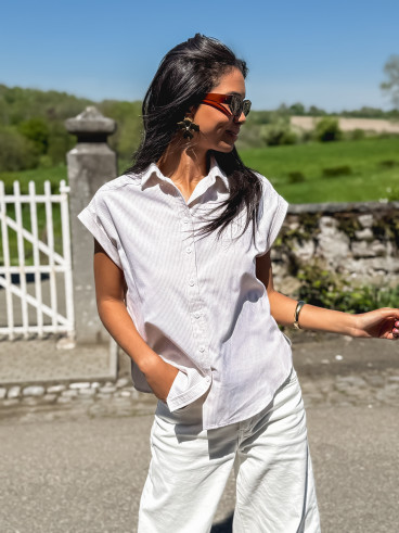 Chemise lignée Saria - Beige/Blanc