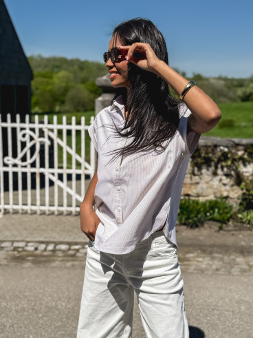Chemise lignée Saria - Beige/Blanc