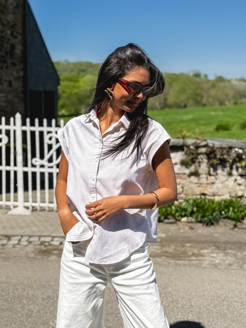 Chemise lignée Saria - Beige/Blanc