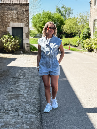 Combinaison short en jeans Michela - Bleu