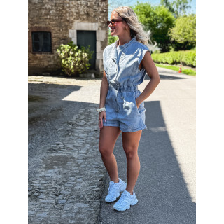 Combinaison short en jeans Michela - Bleu