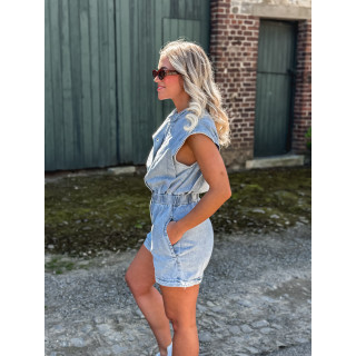Combinaison short en jeans Michela - Bleu