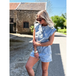 Combinaison short en jeans Michela - Bleu