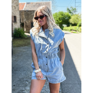 Combinaison short en jeans Michela - Bleu