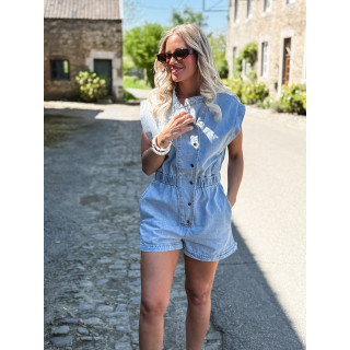 Combinaison short en jeans Michela - Bleu