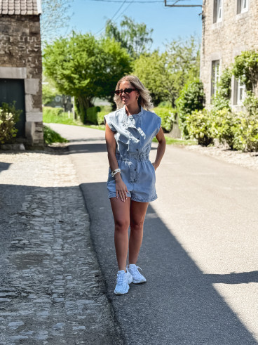 Combinaison short en jeans Michela - Bleu