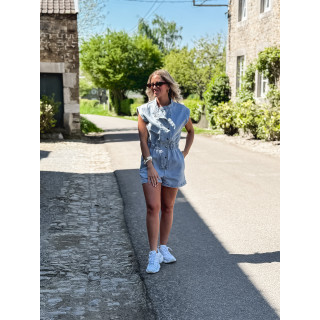 Combinaison short en jeans Michela - Bleu