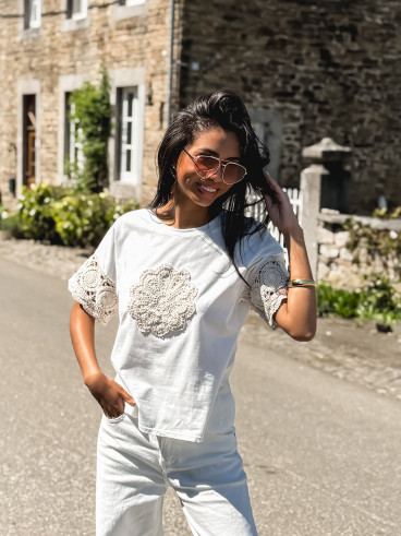 T-shirt Yolline - Blanc/Beige