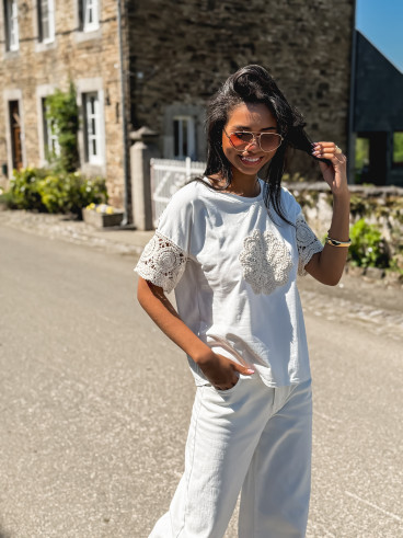 T-shirt Yolline - Blanc/Beige