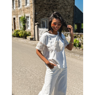 T-shirt Yolline - Blanc/Beige