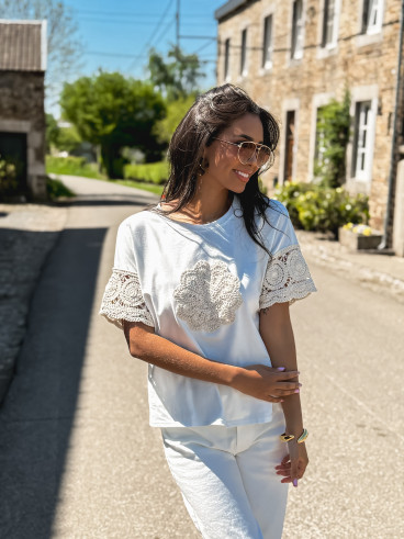 T-shirt Yolline - Blanc/Beige